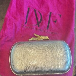 Diane von Furstenberg Silver Metallic Clutch with Branch Clasp